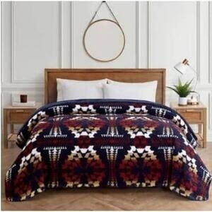 Pendleton Sherpa Fleece Blanket Legend Lake Dark Blue Cozy King Size
